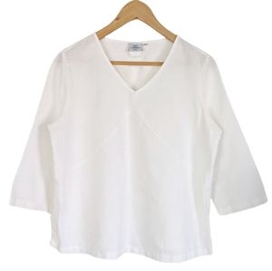 Vintage Hot Cotton Petite v-neck top/blouse - White - Size M